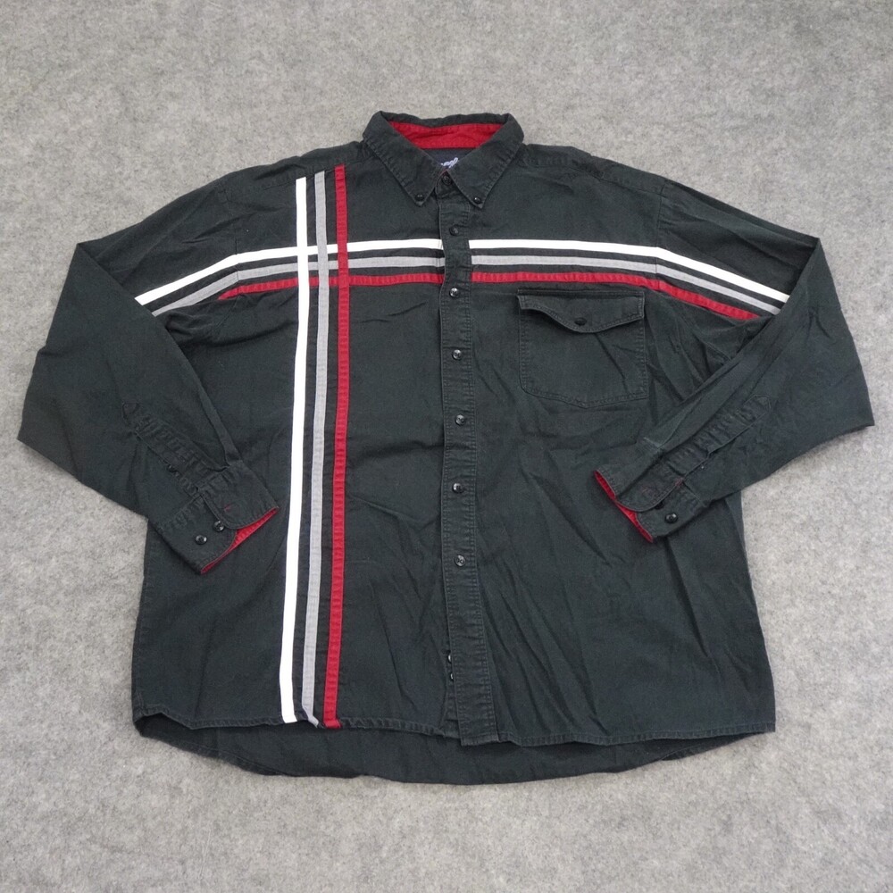 Wrangler Shirt Mens Extra Large XL Black Red Button Up Western Stripes Pocket